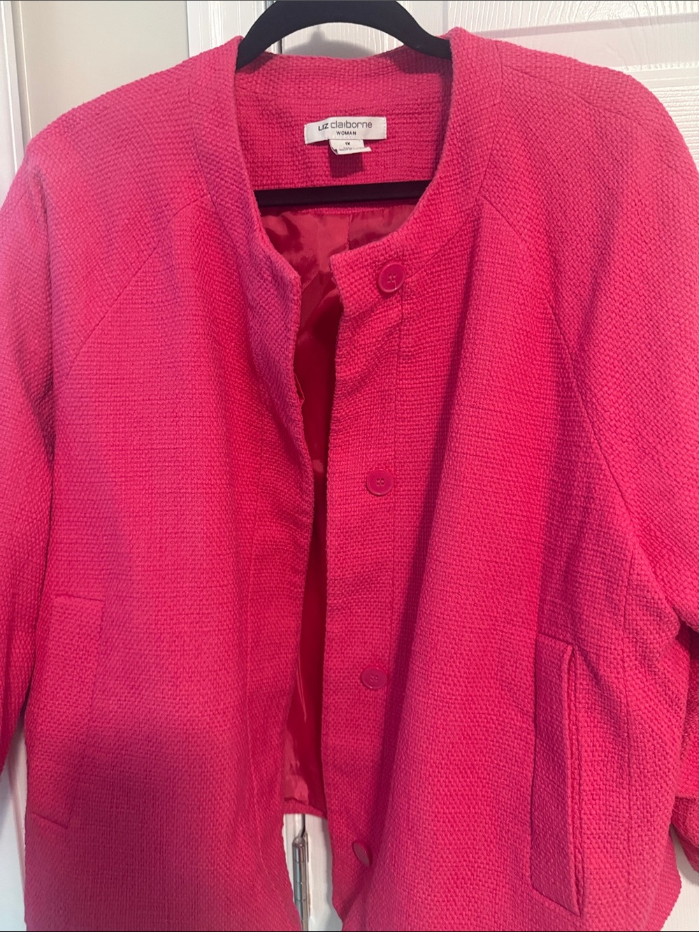 Liz Claiborne Hot Pink Collarless Textured Blazer